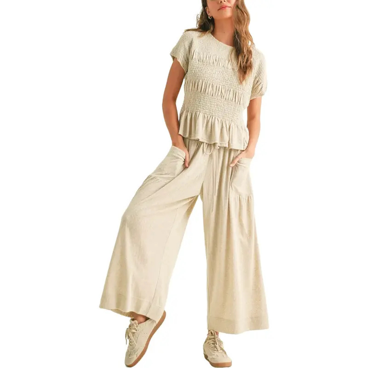 CHARLENE™ – Relaxed 2-Piece Smocked Top and Wide Leg Trousers Set