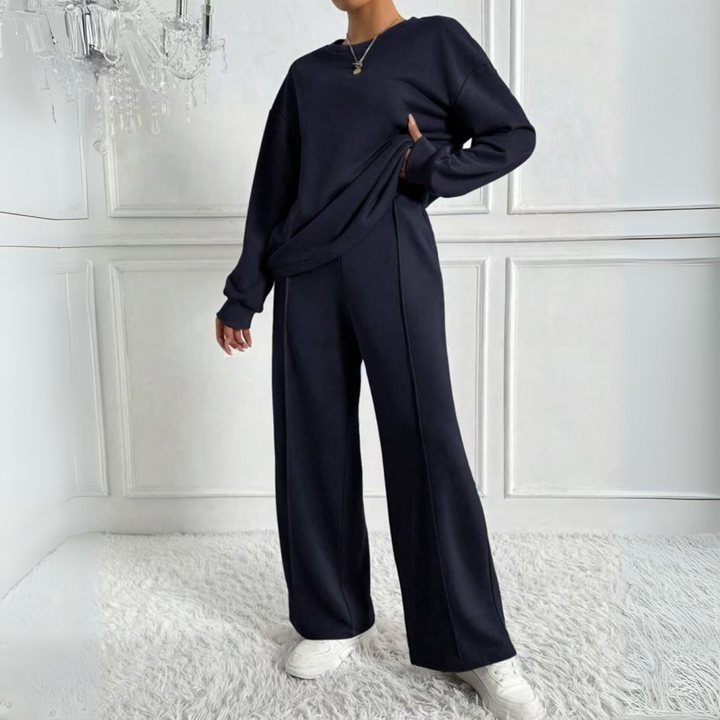 TINIDOR™ - Casual Long Sleeve Sweatshirt and High Waist Trousers Set
