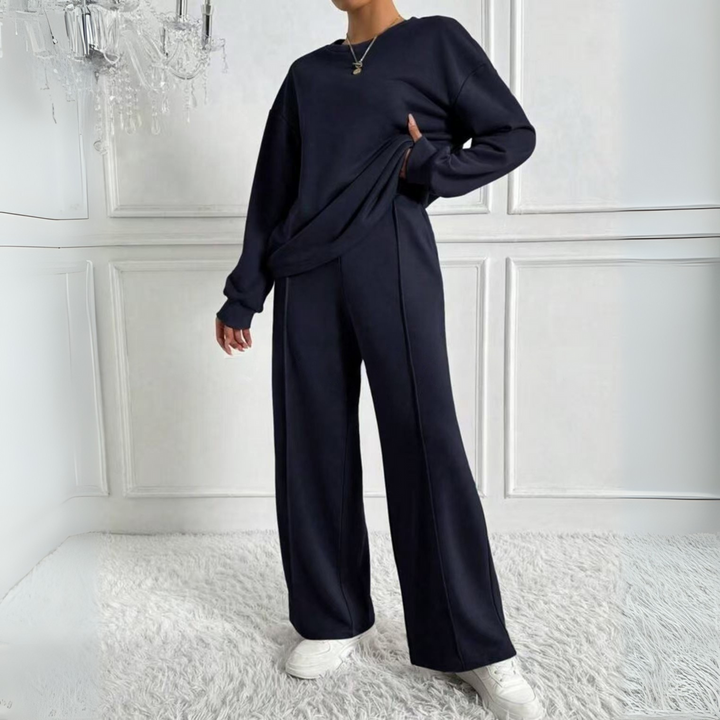 AMBRA™ - Casual Long Sleeve Sweatshirt and High Waist Trousers Set