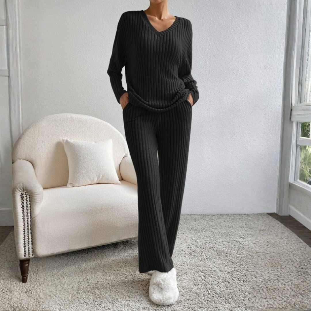 ENLINS™ - Casual Long Sleeve V-Neck Top and Trousers Set