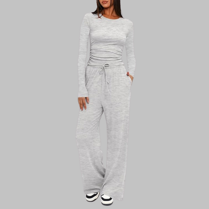 BELLE™ - Casual Long Sleeve Top and Wide Leg Trousers Set