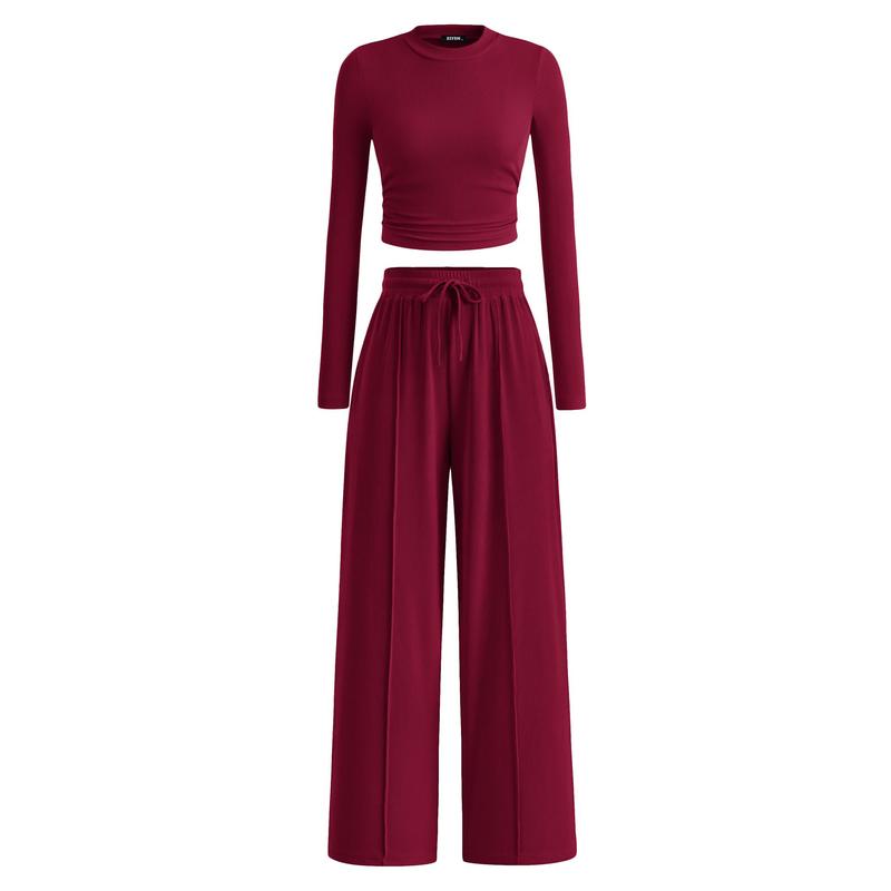 MIRELA™ - Ribbed Knit Long Sleeve Crop Top and Matching Trousers Set