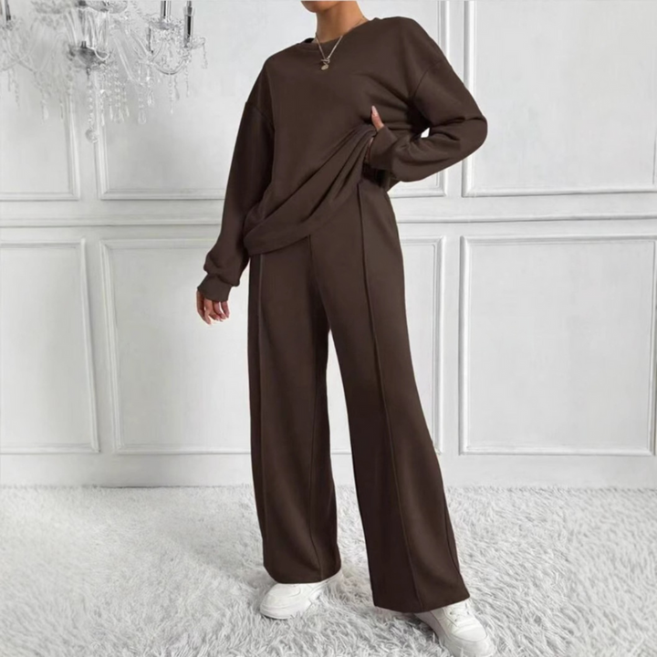 AMBRA™ - Casual Long Sleeve Sweatshirt and High Waist Trousers Set