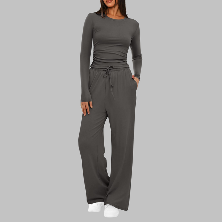 BELLE™ - Casual Long Sleeve Top and Wide Leg Trousers Set