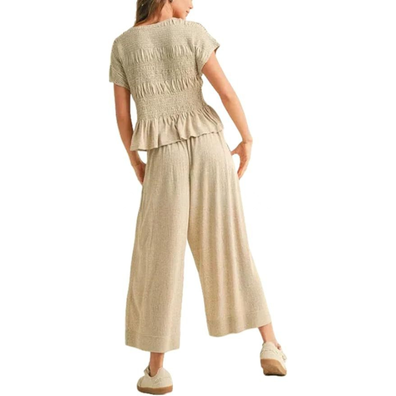 CHARLENE™ – Relaxed 2-Piece Smocked Top and Wide Leg Trousers Set