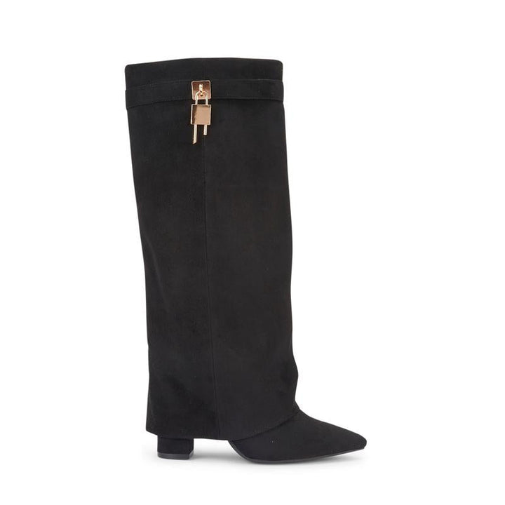 SARAH™ - 4-Inch Heel Suede Long Heeled Fold-Over Buckle Boots for Women Stylish Walking Shoes