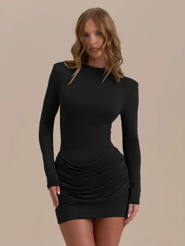 ZERNA™ - Long Sleeve Ruched A-Line Dress Gown for Elegance