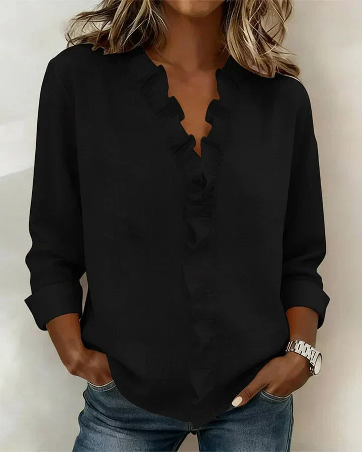 Susan | Ruffled V-neck long-sleeve blouse