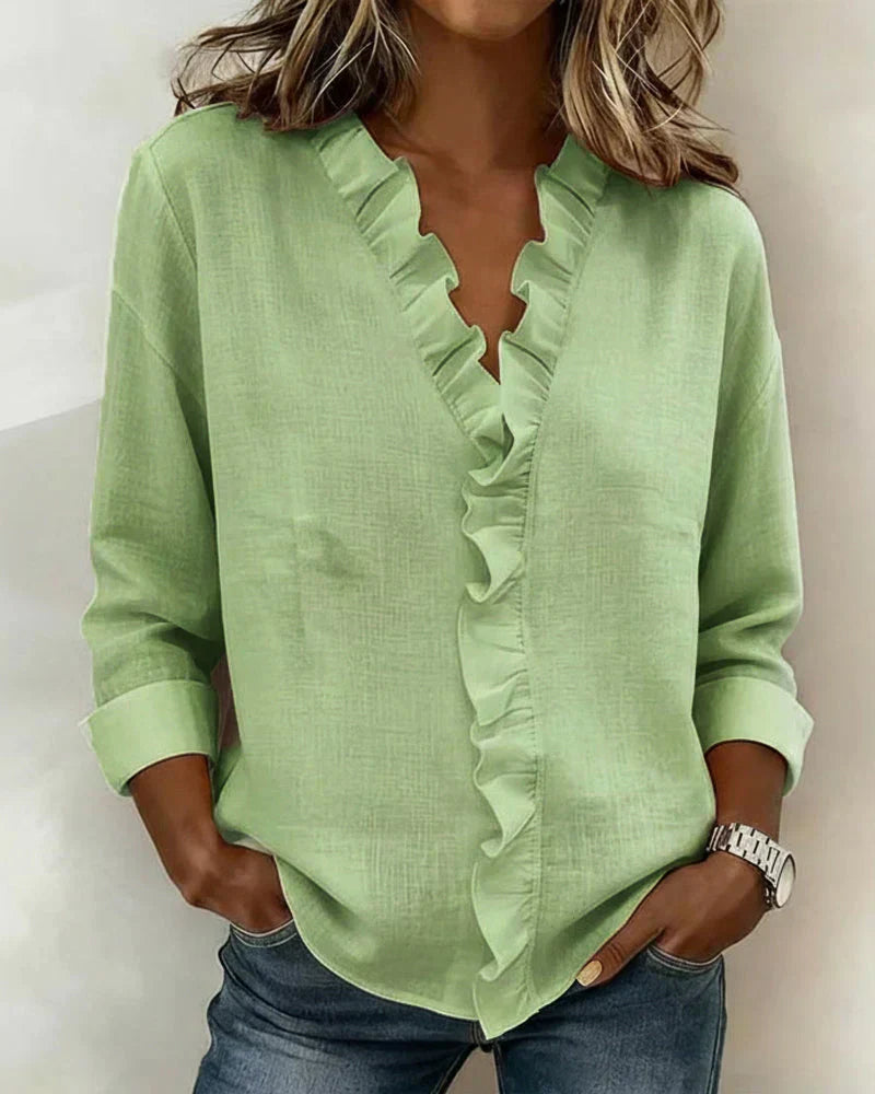 Susan | Ruffled V-neck long-sleeve blouse