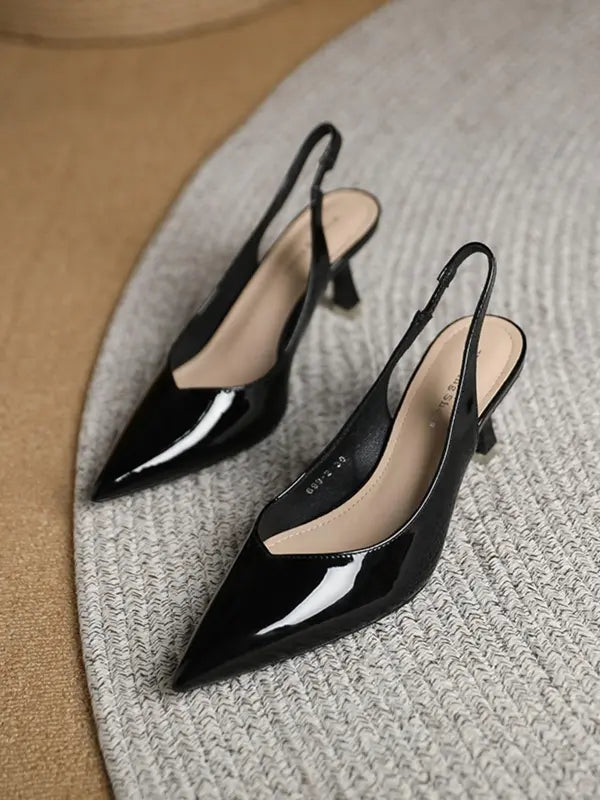 AMIRA™ - Women’s PU Leather Slingback Heels Simple Solid Colour Pointed Toe Pumps