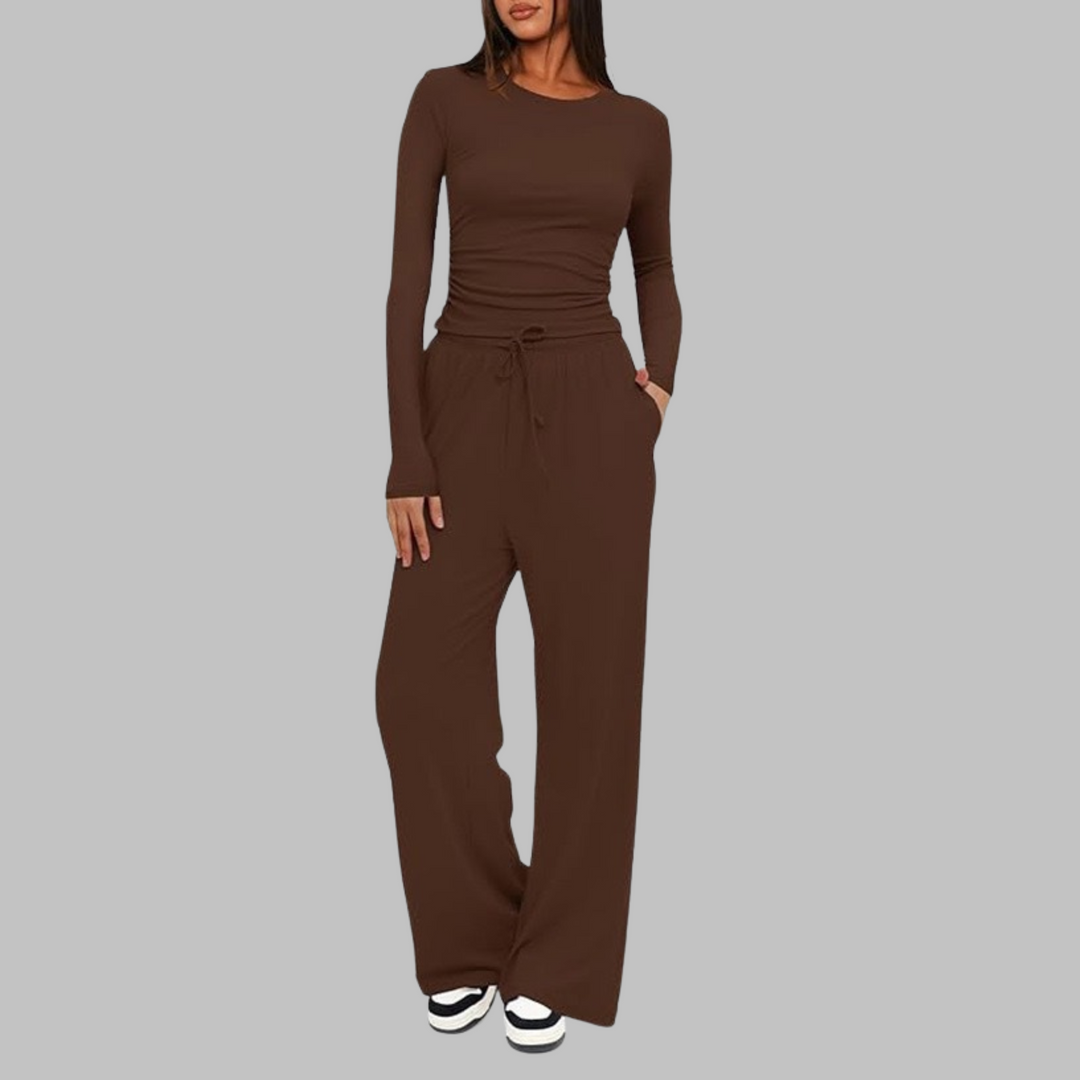 BELLE™ - Casual Long Sleeve Top and Wide Leg Trousers Set
