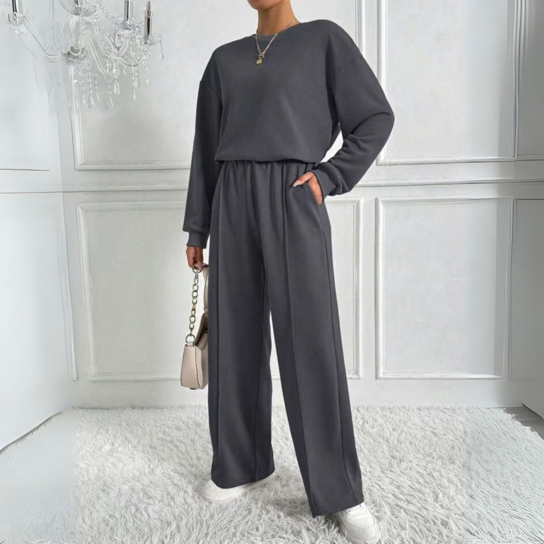 TINIDOR™ - Casual Long Sleeve Sweatshirt and High Waist Trousers Set