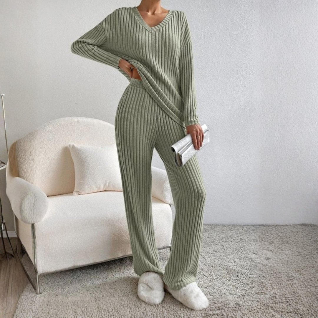 ENLINS™ - Casual Long Sleeve V-Neck Top and Trousers Set