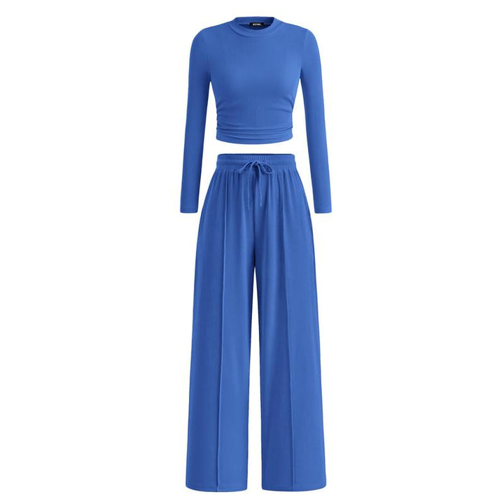 MIRELA™ - Ribbed Knit Long Sleeve Crop Top and Matching Trousers Set