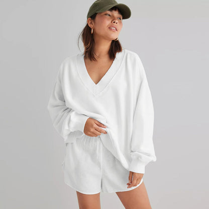 Women's Comfortable Basic V-Neck Lounge Sweater | Sana