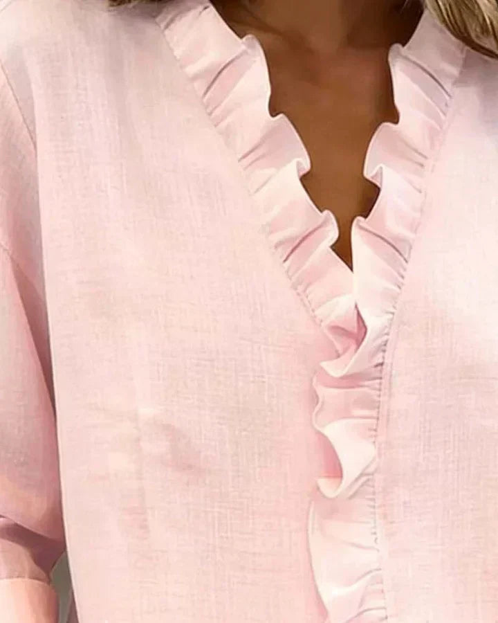 Susan | Ruffled V-neck long-sleeve blouse