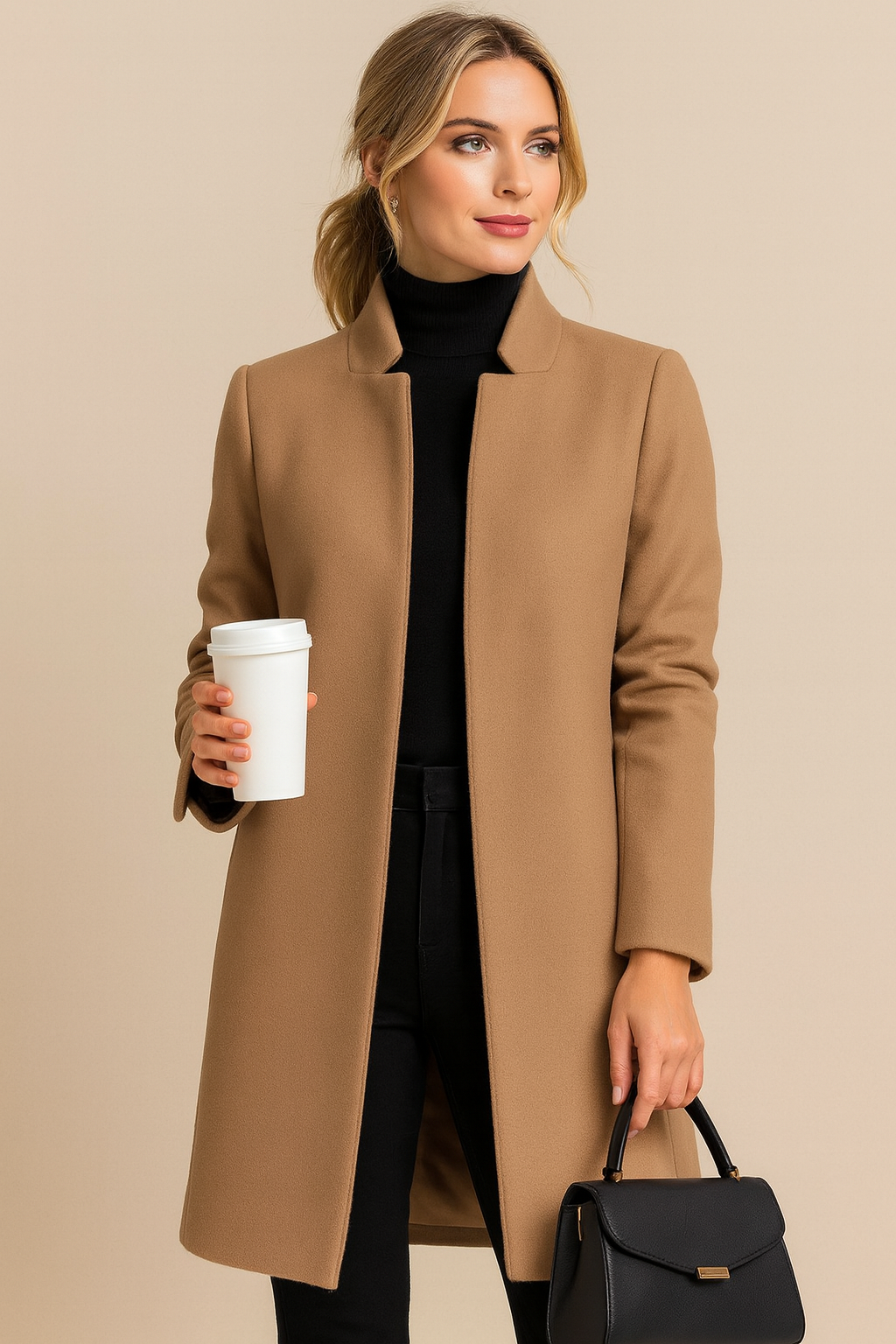 Women’s Long Winter Coat with Stand-Up Collar | Beliza