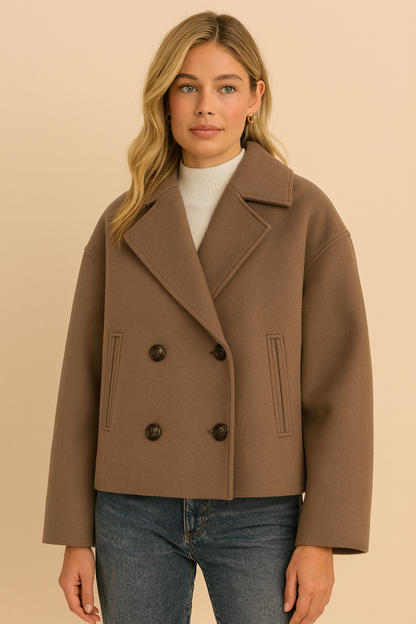 Women's Short Double Breasted Coat with Warm, Luxury Look Stylish Short Coat | Birgit