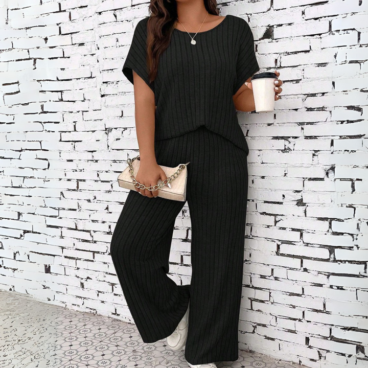 WAUNA™ - Casual Plus Size Short Sleeve Top and Trousers Set