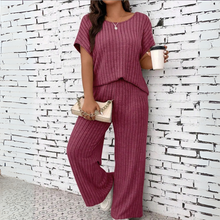 WAUNA™ - Casual Plus Size Short Sleeve Top and Trousers Set