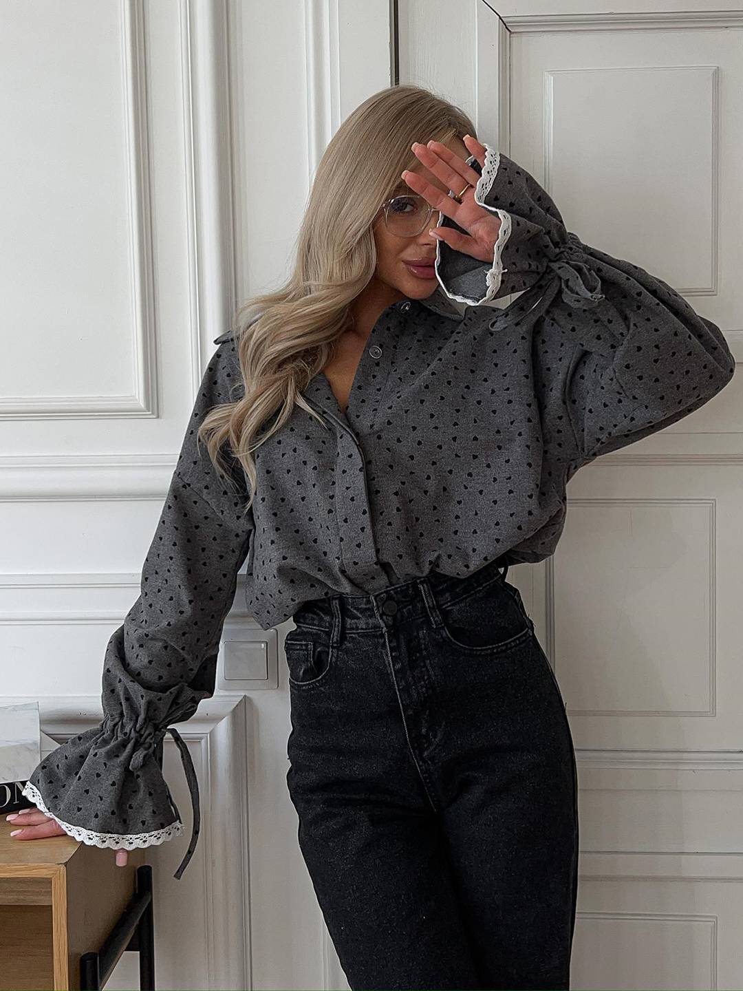 vintage polka dot lace blouse