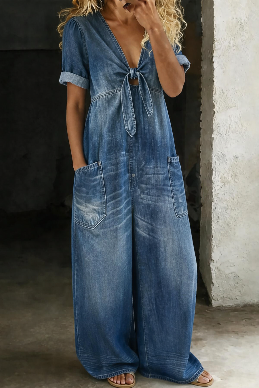 Maya | Short playsuit with short sleeves and V-neck