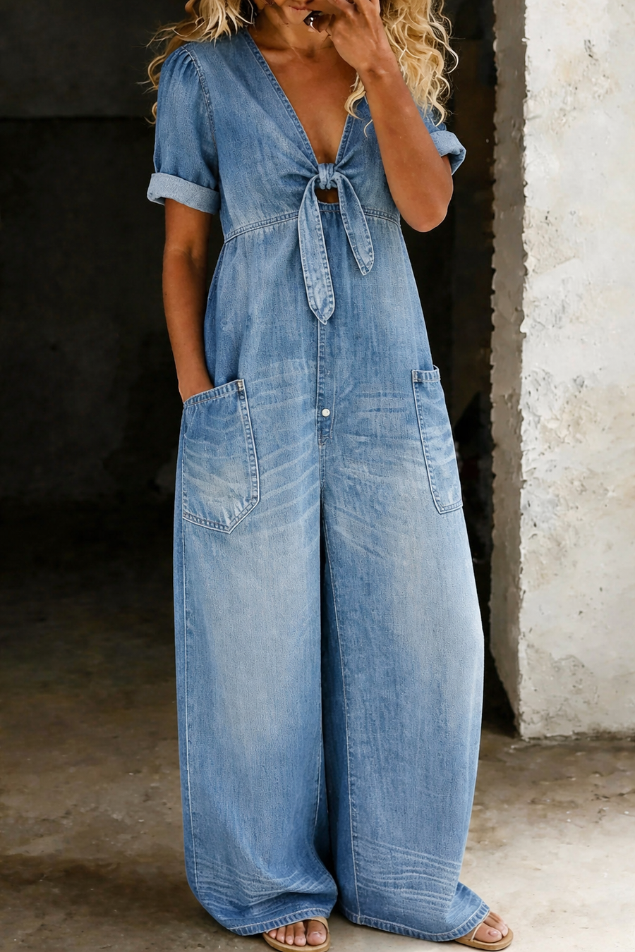 Maya | Short playsuit with short sleeves and V-neck