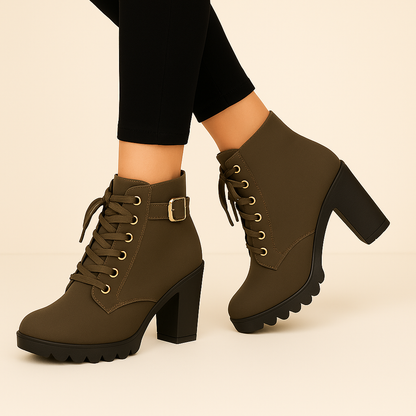 Lucia Hernandez | Women's Martin Boots with Buckle and Block Heel