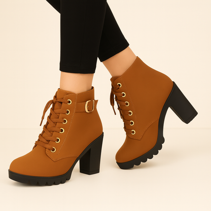Lucia Hernandez | Women's Martin Boots with Buckle and Block Heel