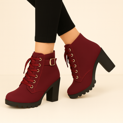 Lucia Hernandez | Women's Martin Boots with Buckle and Block Heel