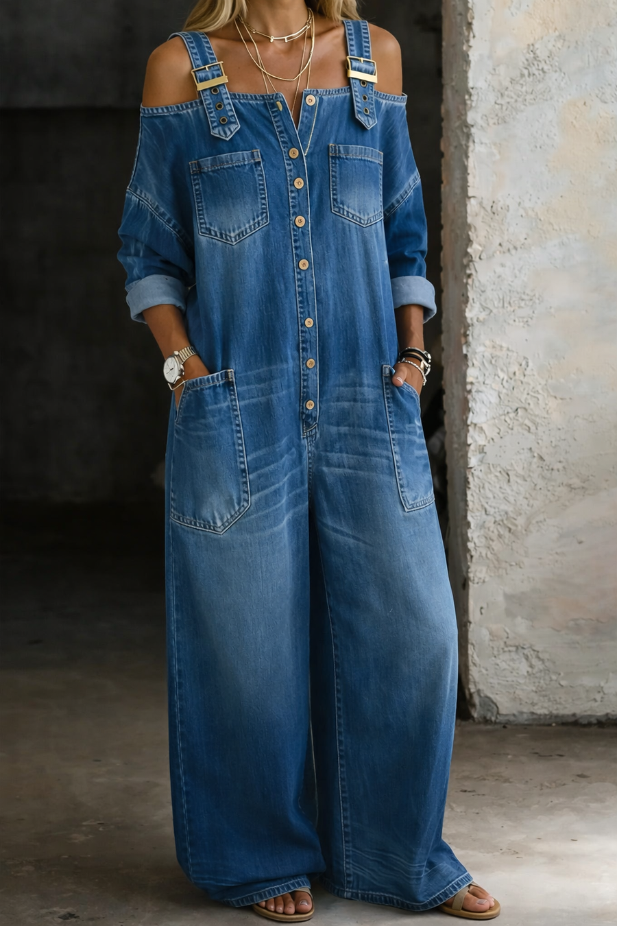 Sophia | Off-the-shoulder denim jumpsuit