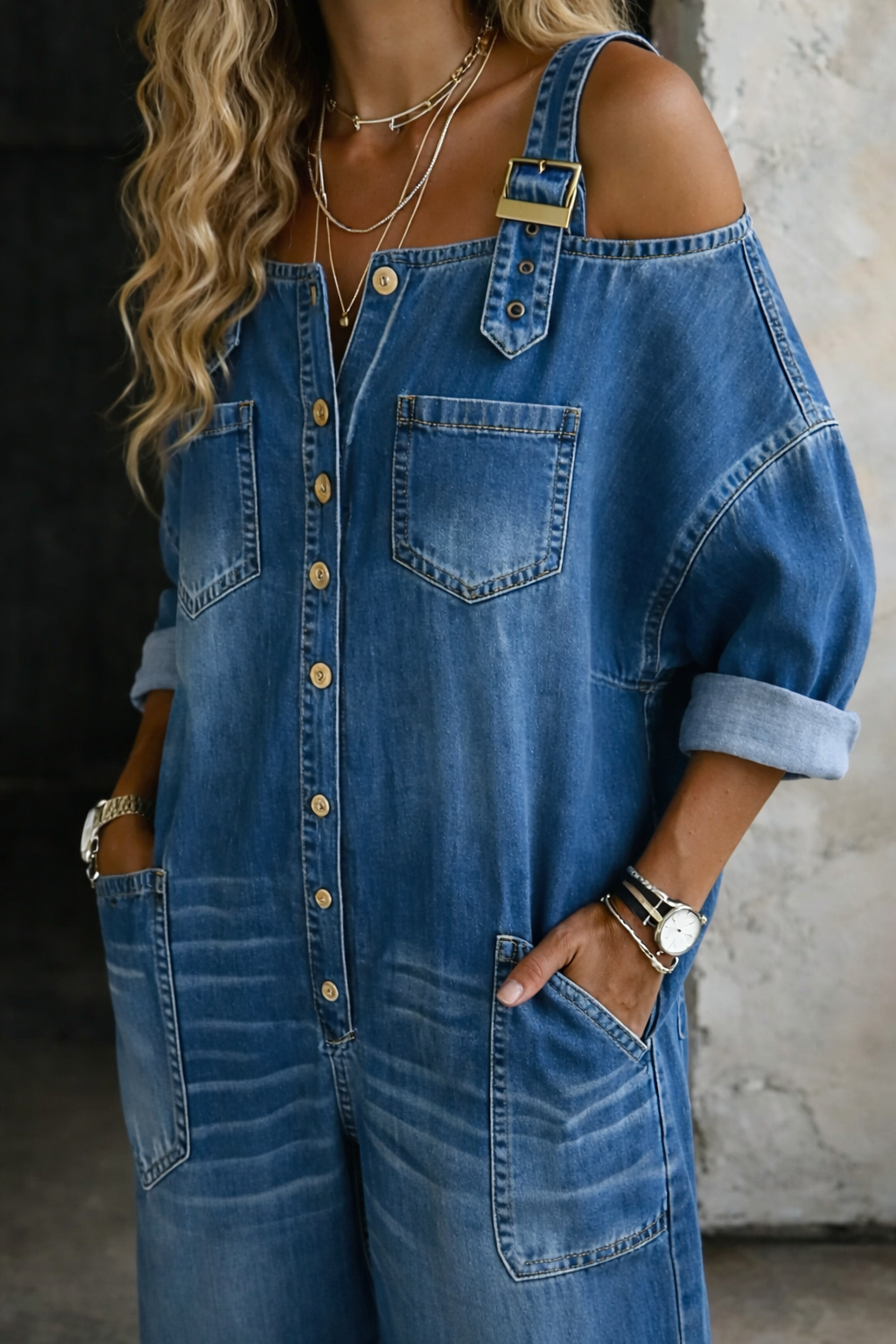 Sophia | Off-the-shoulder denim jumpsuit