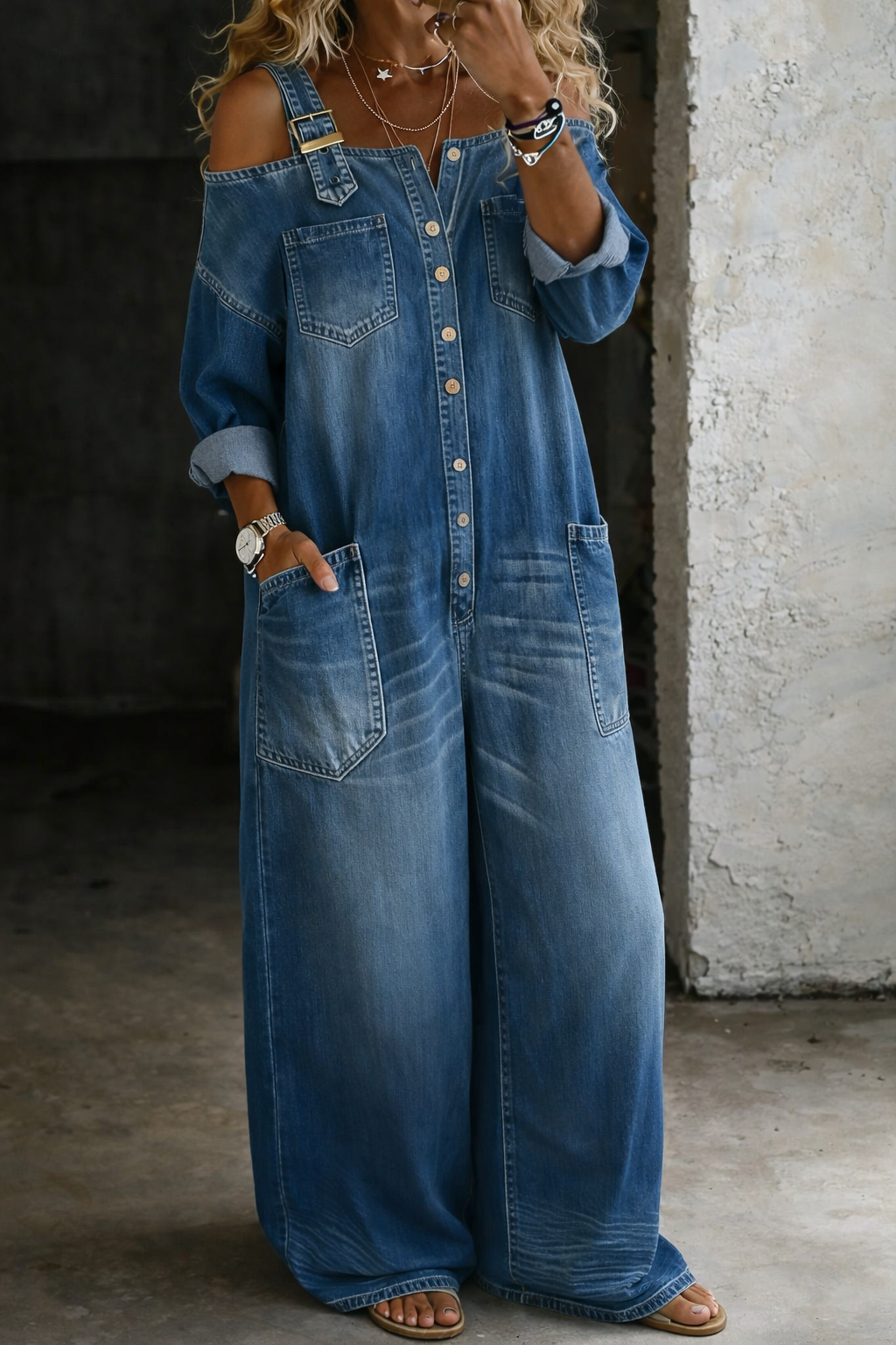 Sophia | Off-the-shoulder denim jumpsuit