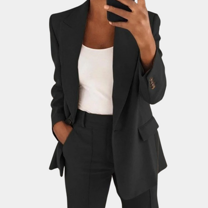 Women's Blazer Set – Formal Suit with Lapel Collar & Comfortable Fit