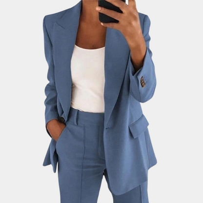 Women's Blazer Set – Formal Suit with Lapel Collar & Comfortable Fit