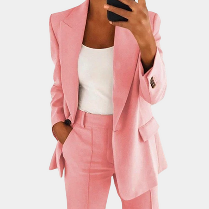 Women's Blazer Set – Formal Suit with Lapel Collar & Comfortable Fit