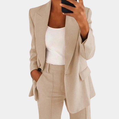 Women's Blazer Set – Formal Suit with Lapel Collar & Comfortable Fit