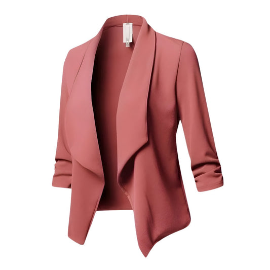 Women’s Blazer – Open Front, Waterfall Collar & Three-Quarter Sleeves