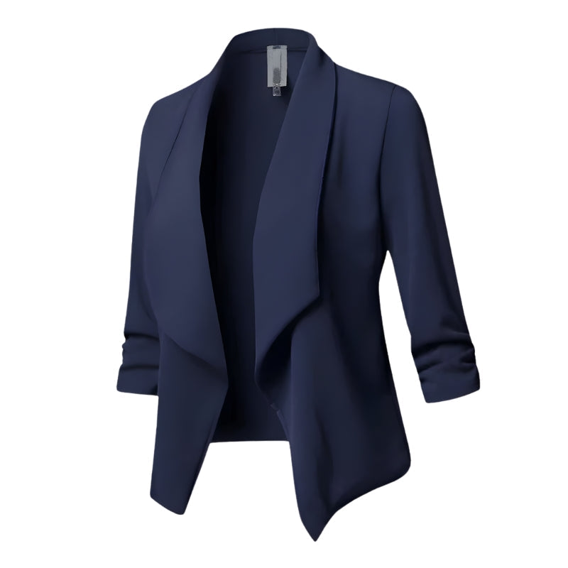 Women’s Blazer – Open Front, Waterfall Collar & Three-Quarter Sleeves