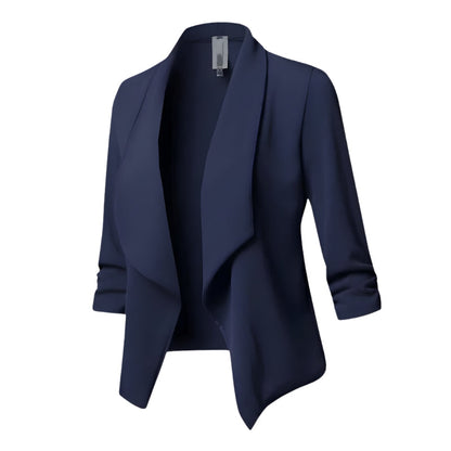 Women’s Blazer – Open Front, Waterfall Collar & Three-Quarter Sleeves