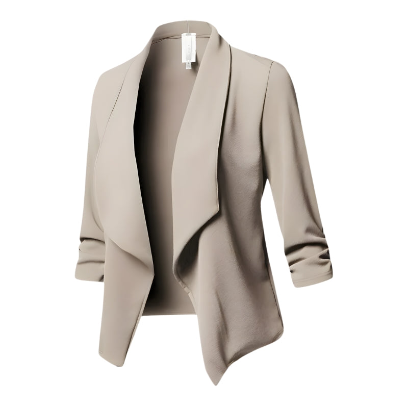Women’s Blazer – Open Front, Waterfall Collar & Three-Quarter Sleeves