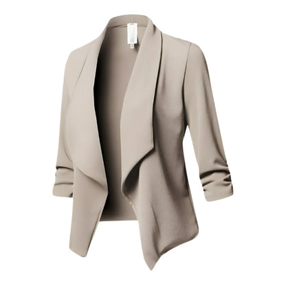 Women’s Blazer – Open Front, Waterfall Collar & Three-Quarter Sleeves