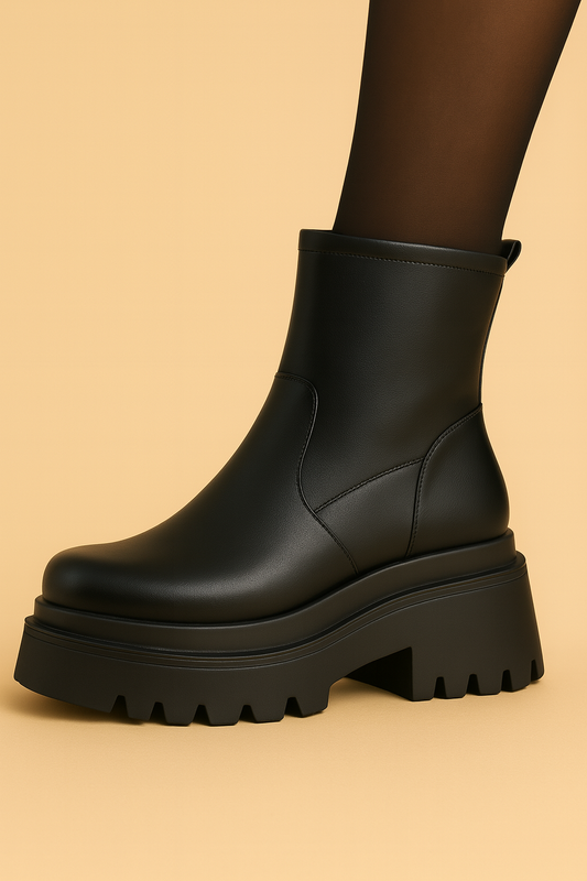 Women’s Black Ankle Boots with Platform Sole and Warm Lining | Ezra