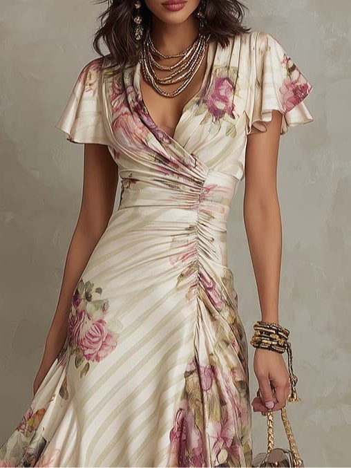 Eliška™ | Vintage floral midi φόρεμα με σχέδιο wrap