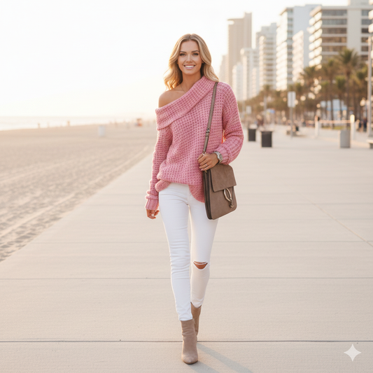 Openwork Off-Shoulder Sweater