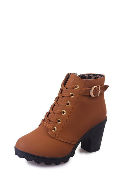 Lucia Hernandez | Women's Martin Boots with Buckle and Block Heel