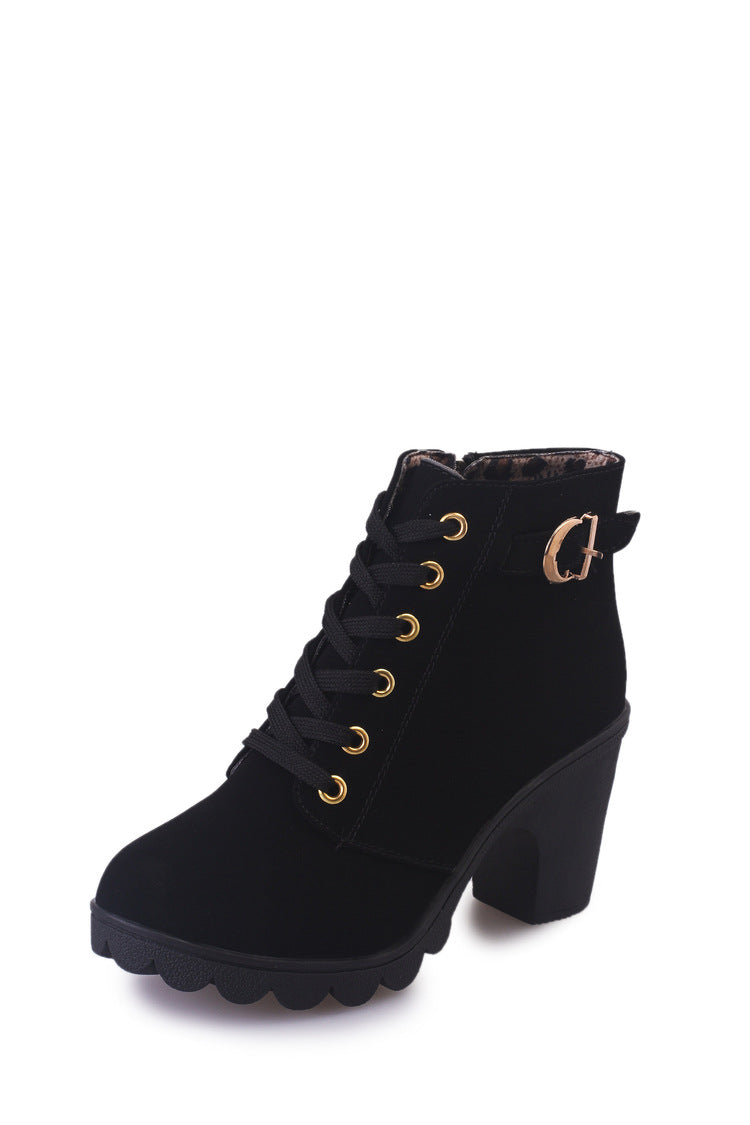 Lucia Hernandez | Women's Martin Boots with Buckle and Block Heel