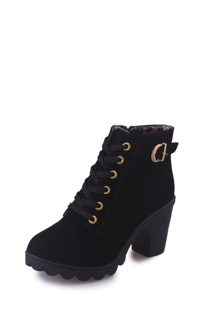 Lucia Hernandez | Women's Martin Boots with Buckle and Block Heel