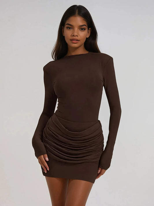 ZERNA™ - Long Sleeve Ruched A-Line Dress Gown for Elegance