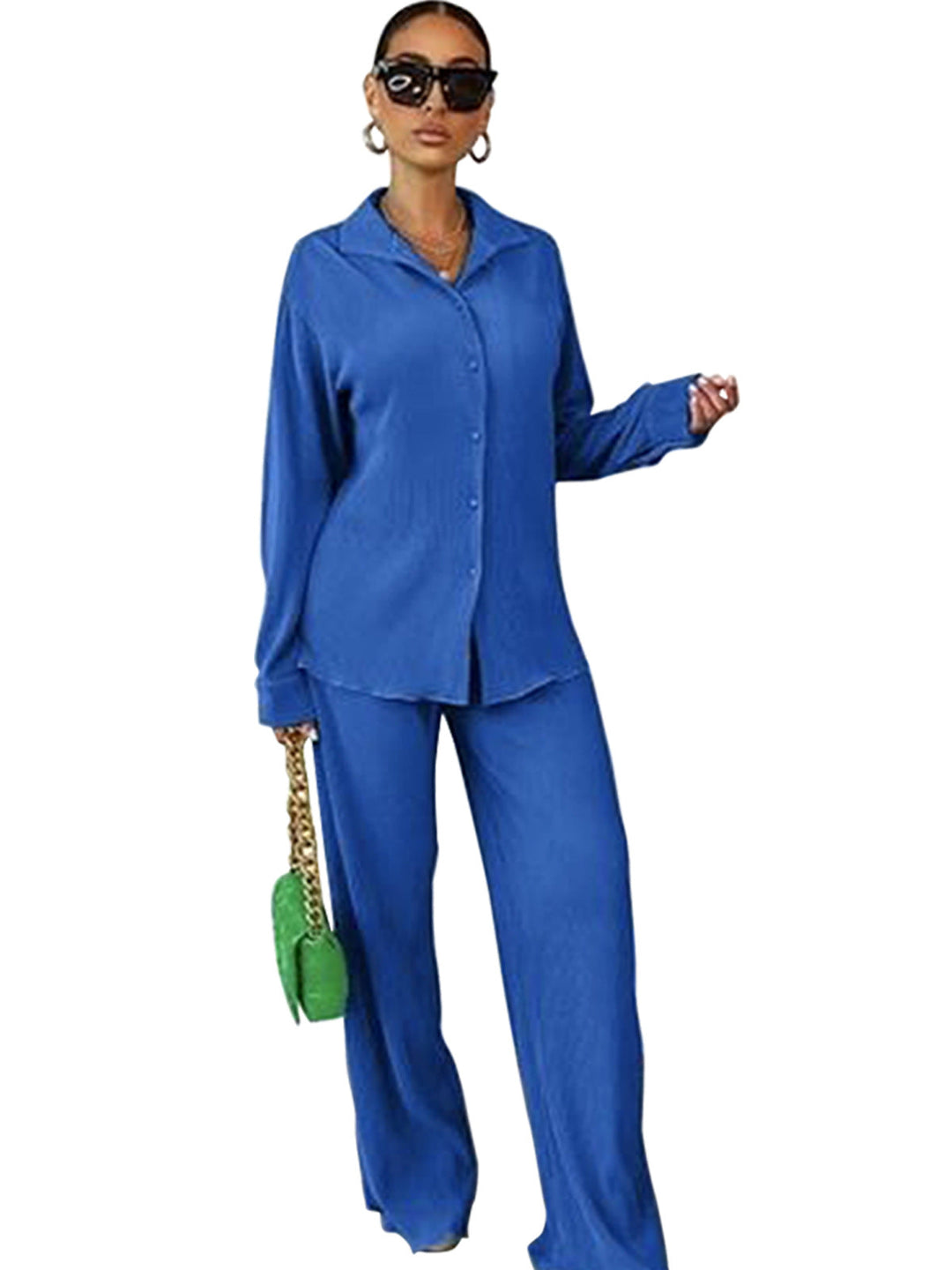 CLEO™ – Chic Collared Long Sleeve and Wide-Leg Trouser Set